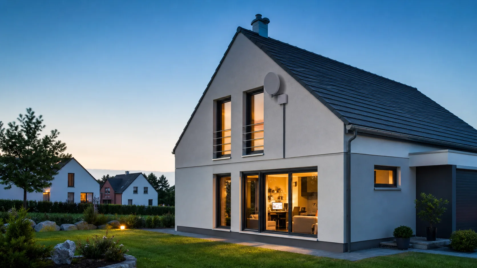 Markenfreie Satelliteninternet-Anbindung an einem Einfamilienhaus